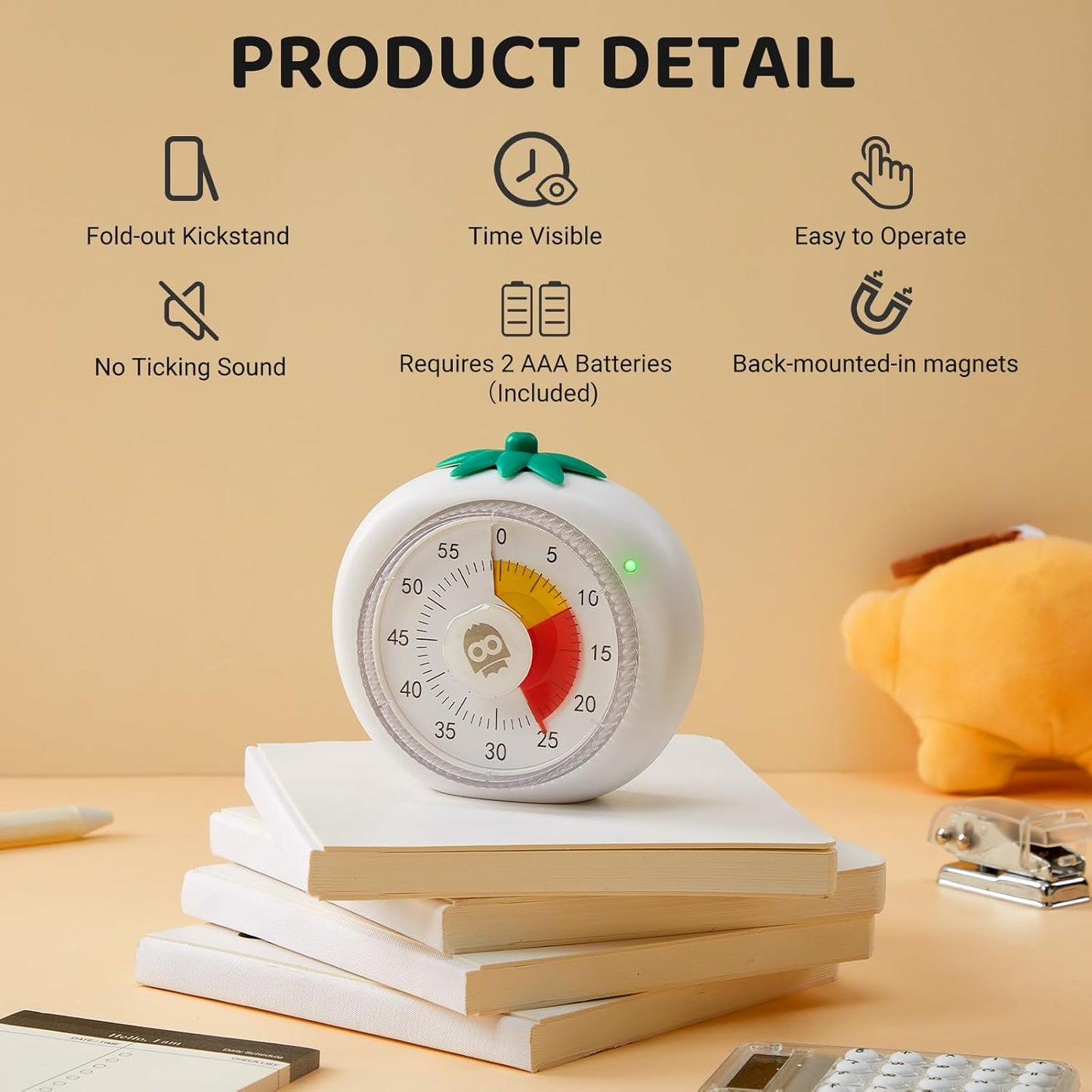Visual Timer for Kids, 60-Minute Countdown Magnetic Timers for Classroom Office Kitchen with Silent Operation, Kids Timer for Teaching with Cute Design, 4-Color Zone Pattern Pomodoro Timers