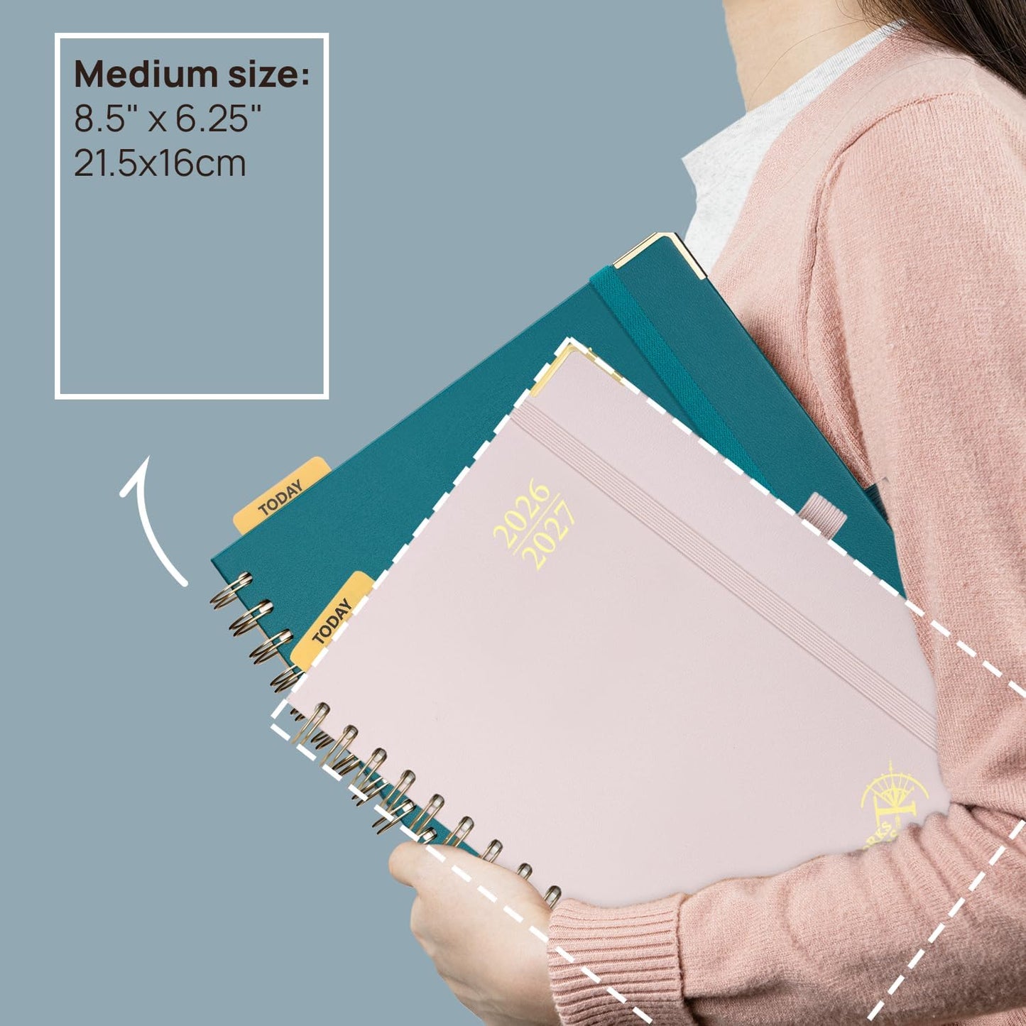 POPRUN Monthly Planner 2026-2027 Spiral Hardcover (6.25'' x 8.5''), 18 Months Calendar (Jan.2026-Jun.2027) - 2 Pages per Month with Dotted Note Pages, Sunday Start, Laminated Tab - Haze Blue