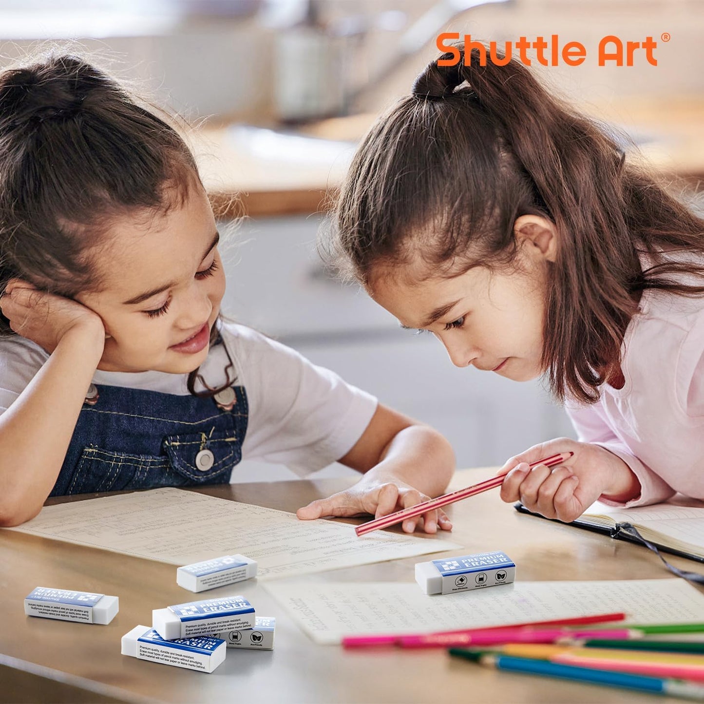 Erasers, Shuttle Art 144 Pack Premium Eraser Bulk, White Erasers Classroom Set for Kids Teachers as School and Office Supplies