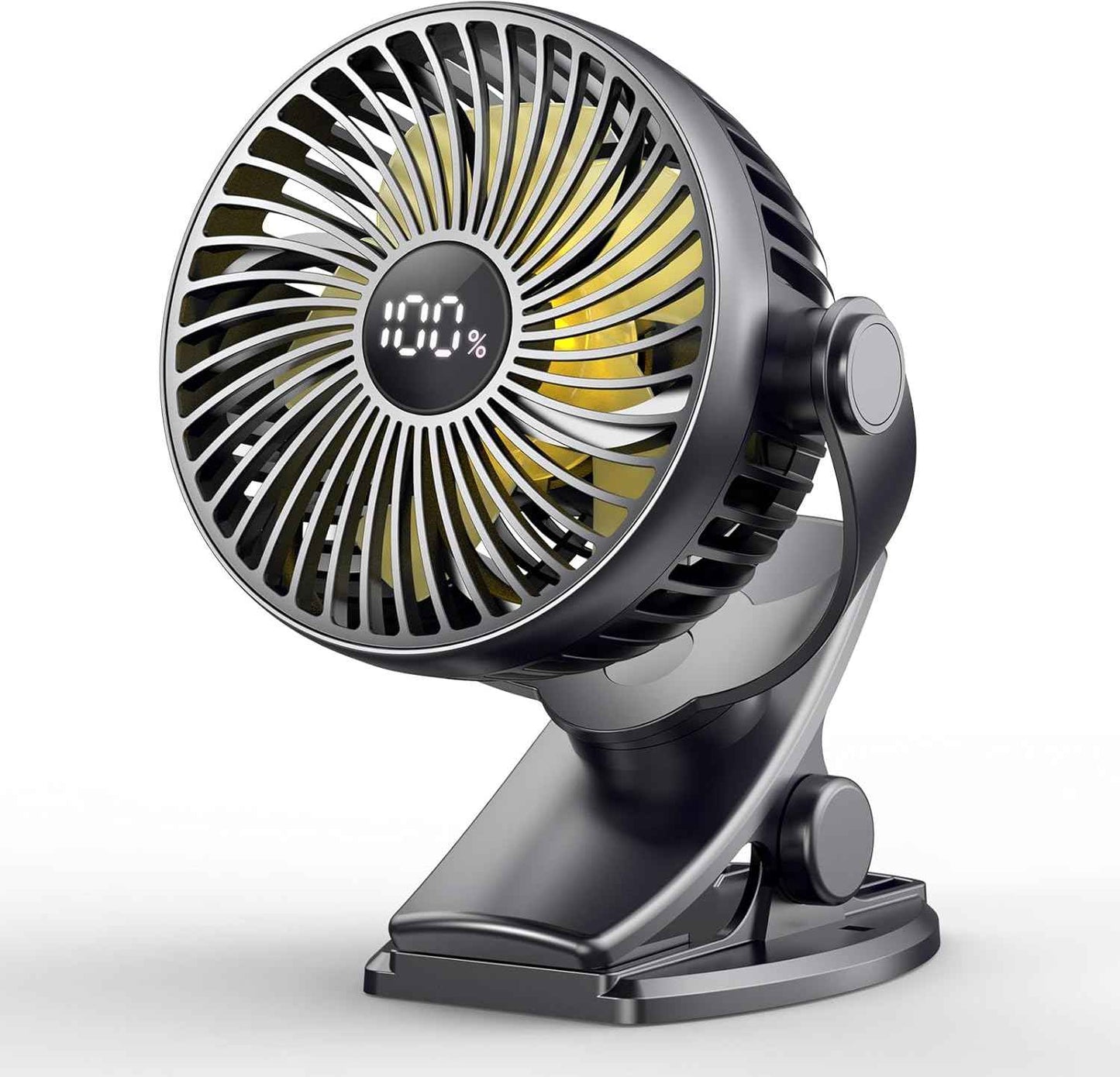 Coohea Portable Clip on Fan 4000mAh Rechargeable Battery Last Up to 26.5H Runtime, Desk Fan with 4 Speeds & 360° Rotation, Powerful Yet Quiet Mini Fans for Office, Gym, Bed, Stroller, Study (Black)