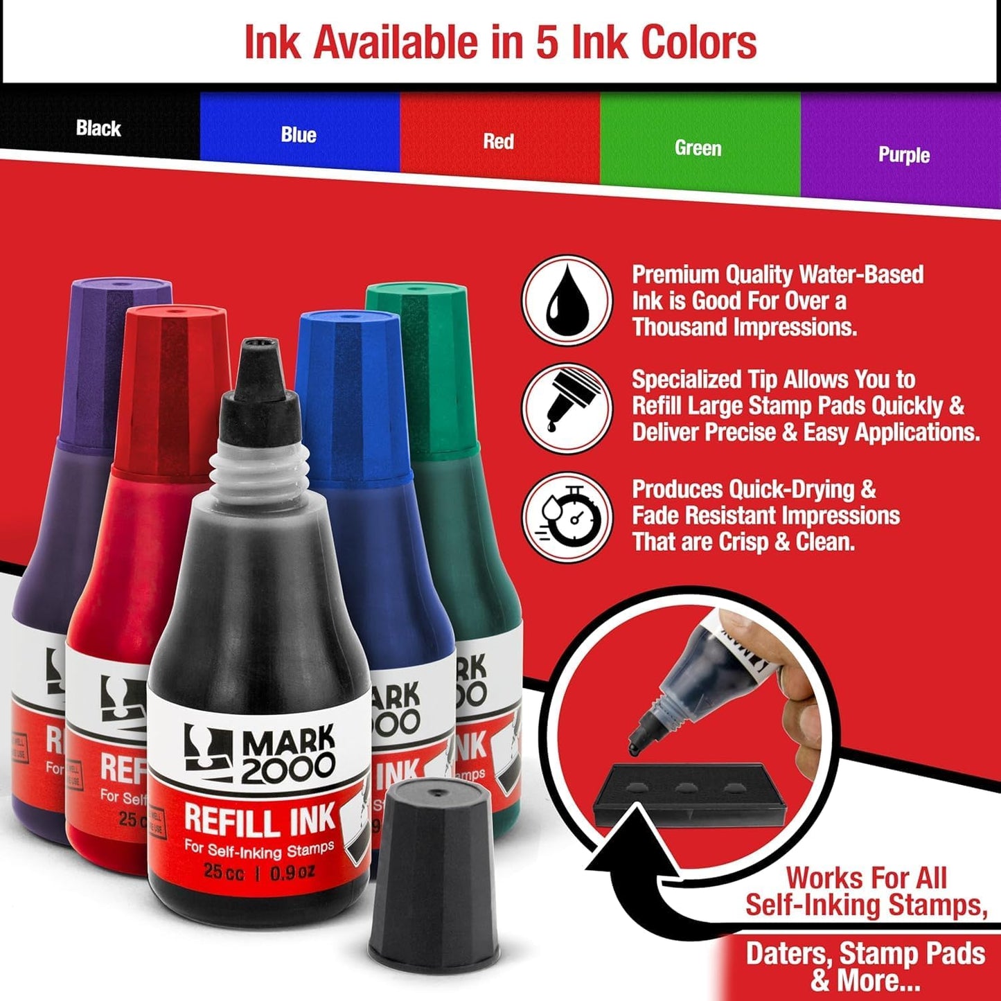 Self-Inking Refill Ink - 2 Pack - Blue & Red - 25cc (0.9oz)