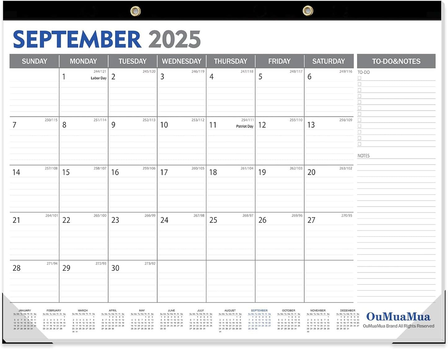 OuMuaMua Large Desk Calendar 2026-19 Months from Sep. 2025 through Mar. 2027, 22 x 17 Inches Desktop Wall Calendar with Julian Date To-do & Notes, Corner Protectors for School Home Office