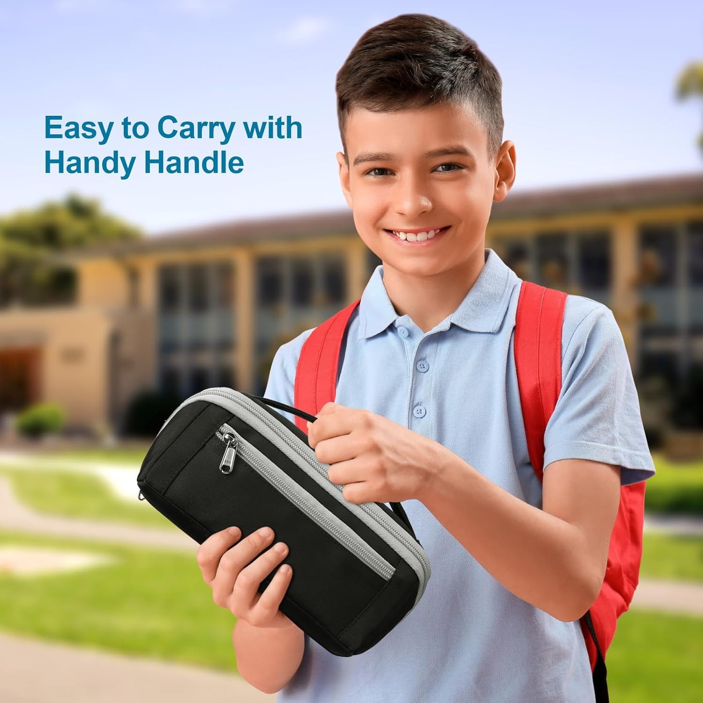 Large Capacity Pencil Case - Pencil Pouch for Teen Boys, Aesthetic Pouch Organizer with 8 Compartments, Wide Opening Marker Bag for Middle High School College, Fits Calculator, Black