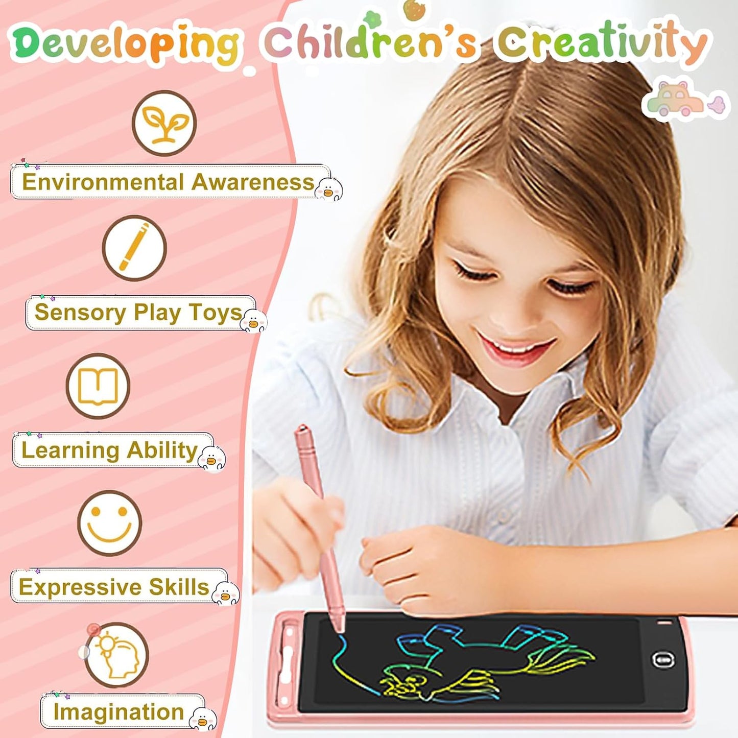 2 Pack LCD Writing Tablet for Kids 8.5 Inch Colorful Toddler Drawing Board Kids Travel Games Activity Learning Doodle Board Toys Gift for Age 3 4 5 6 7 8 Year Old Girls Boys (Blue+Pink)