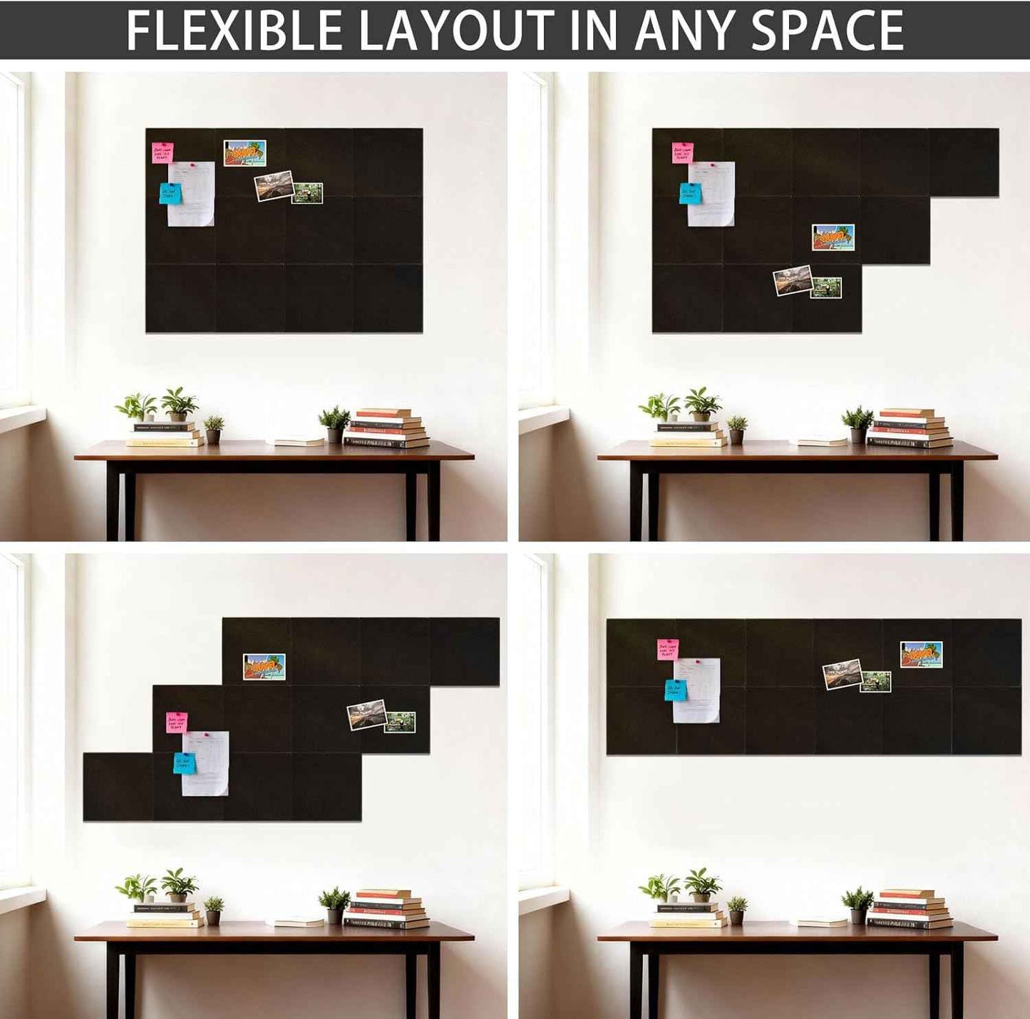 Large Cork Board Alternative 48" x 36", 12 Pack Felt Bulletin Board with 72 Safe Removable Adhesive Tabs, Black Felt Board Pin Boards for Walls Office Home Decor