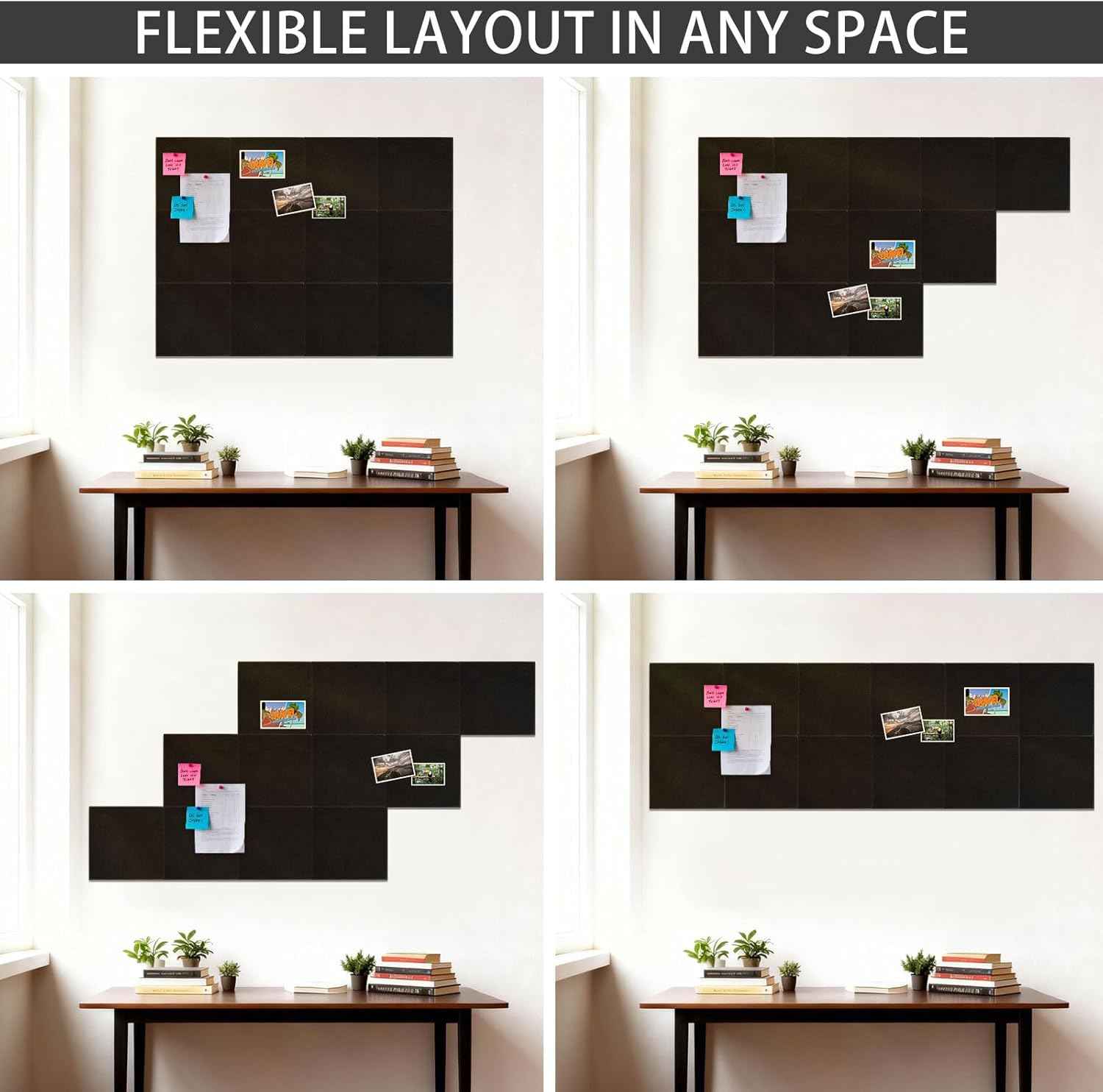 Large Cork Board Alternative 48" x 36", 12 Pack Felt Bulletin Board with 72 Safe Removable Adhesive Tabs, Black Felt Board Pin Boards for Walls Office Home Decor