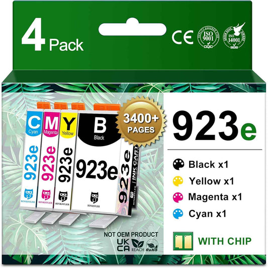 923XL 923e Ink Cartridges Combo Pack with chip, High Yield Replacement for HP 923 923e 923XL Ink Work for HP OfficeJet Pro 8135e 8138e 8139e 8122e 8120 8123 8130 8133 Printers (BK/C/M/Y) 4-Pack