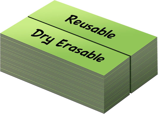 LLPT Dry Erase Magnetic Labels 1" x 3" 50 Packs Blank Writable Magnet Stickers Reusable for Refrigerator Shelf Whiteboard Toolbox Craft and Other Metallic Surfaces Green (DML1030GN)