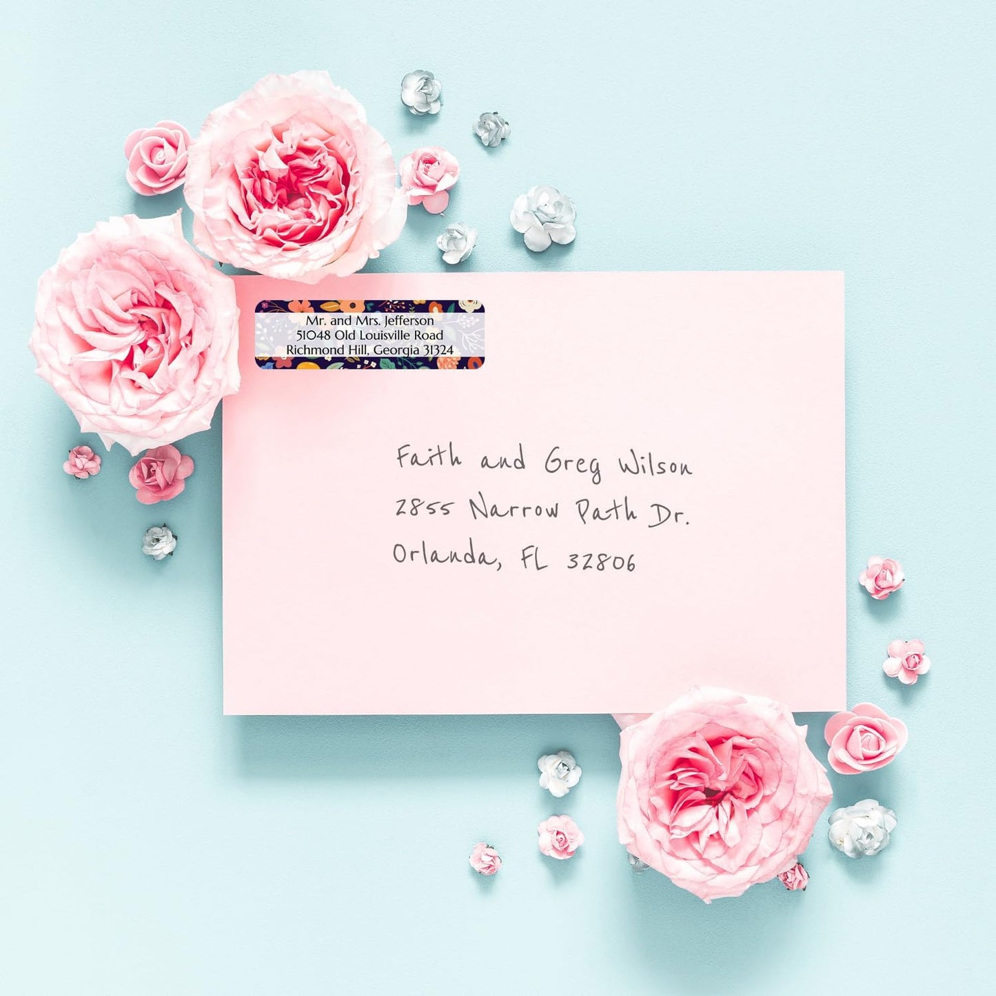Multicolored Floral Print Rolled Address Labels / 250 Personalized Return Address Labels/Designer Address Stickers in Elegant Plastic Dispenser - Lumora Desk