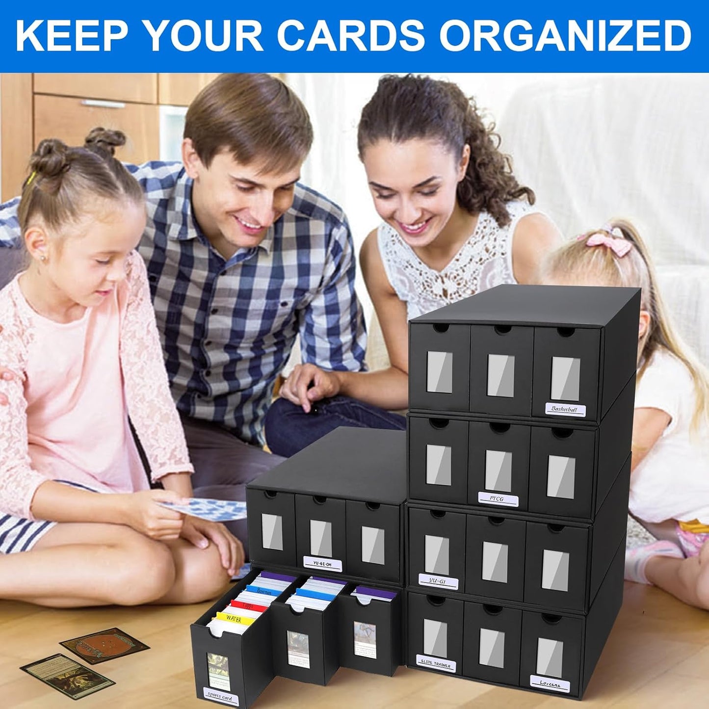 Trading Card Storage Box, 18000+ Cards Deck Box for MTG Commander, Trading Cards Organizer with 48 Card Dividers, Labels & Tapes, Visible Card Deck Boxes for MTG TCG PTCG Sport Cards