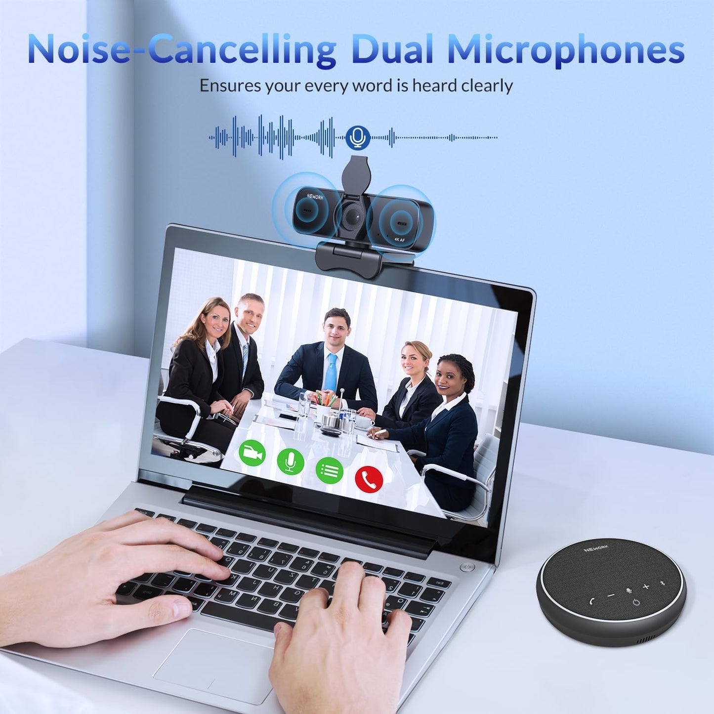 4K Webcam for PC with Sony Sensor, Auto Focus & Privacy Cover, Ultra HD 4K Streaming Camera, 2 Noise-Cancelling Mics, USB Plug & Play, 77° FOV, Web Camera for Zoom, Skype, Teams, Video Calling