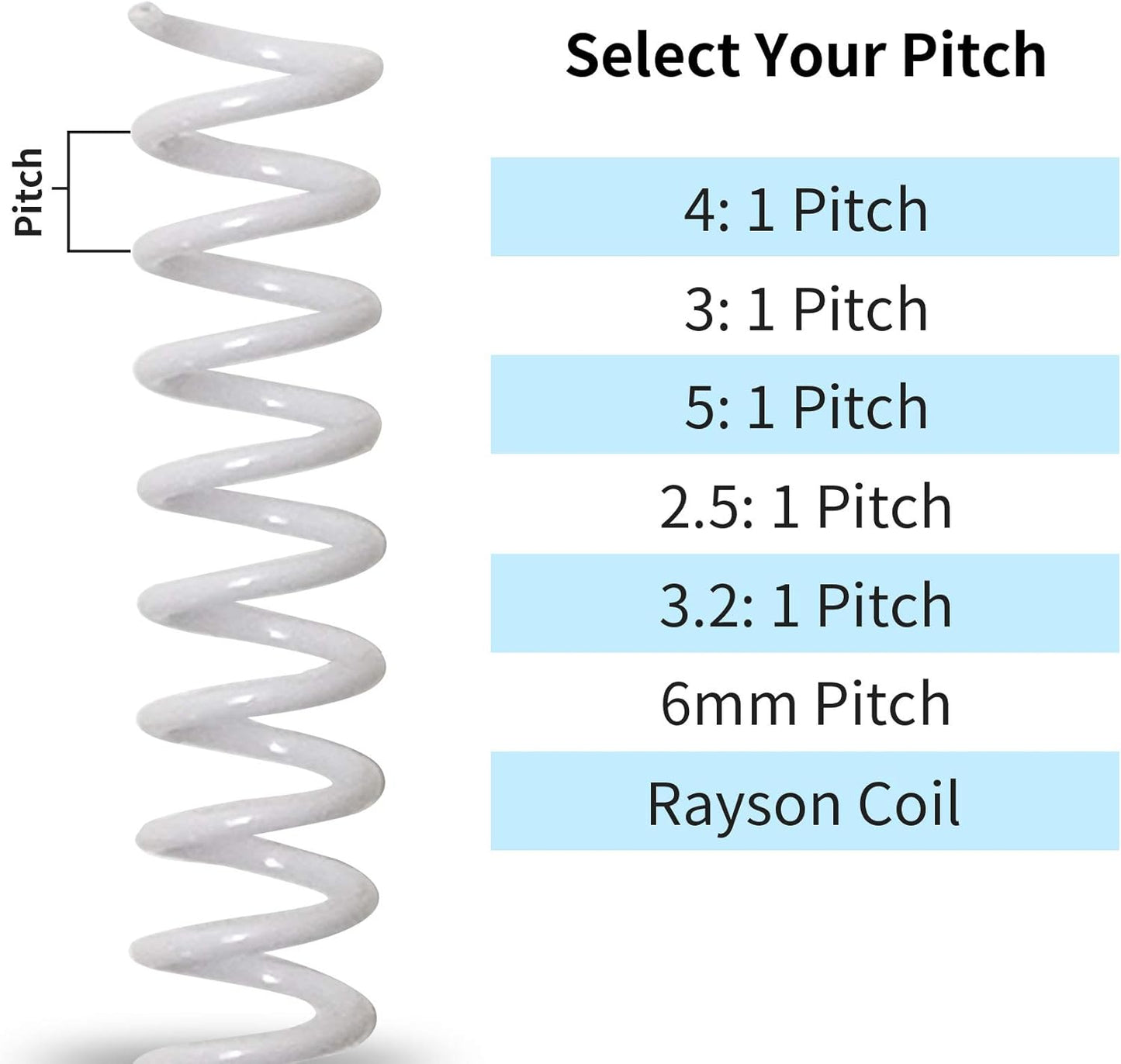 Rayson Plastic Spiral Binding Coil 1-1/4" (31.8mm), 280 Sheets Capacity, 4:1 Pitch White Coil bindings Spines for Business and Educational Purposes, 50 Pack