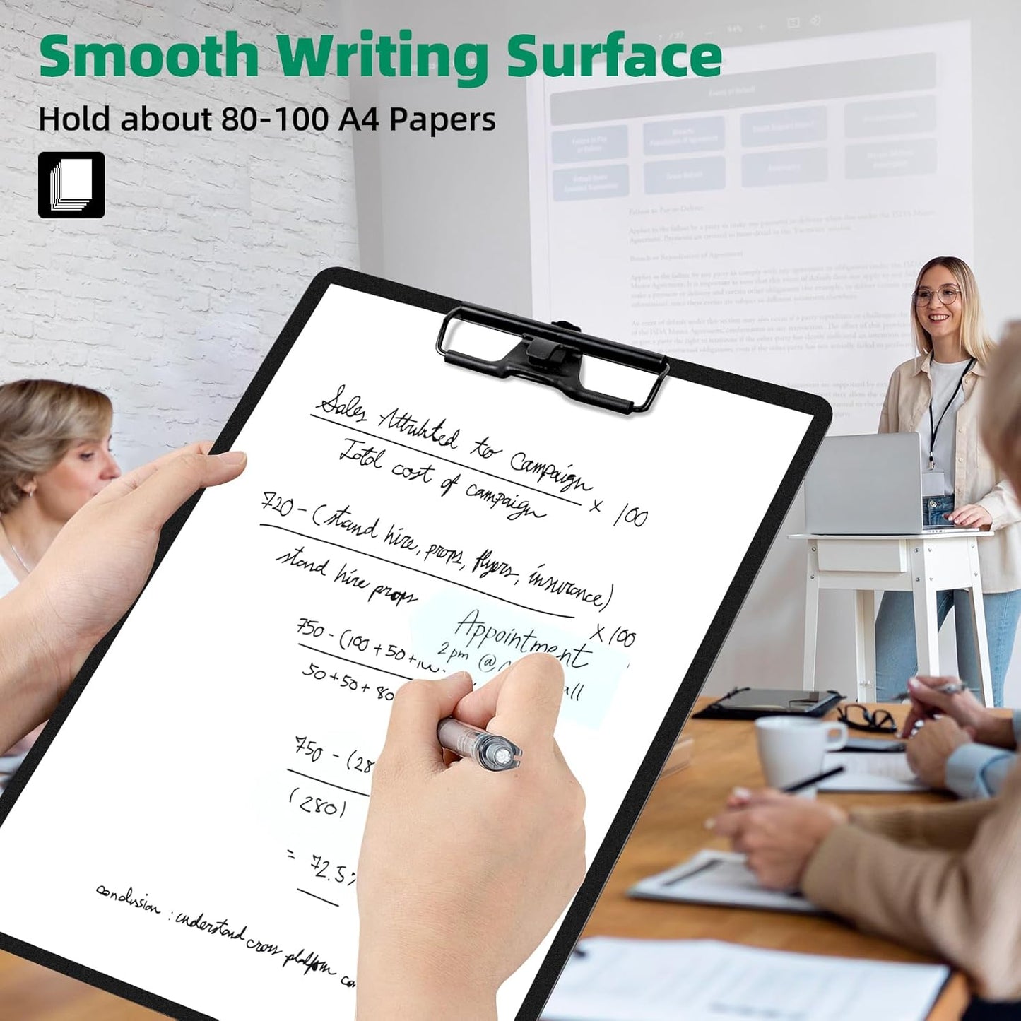 Clipboard with Pen Holder, Plastic Clipboard with Low Profile Metal Clip, Hanging Clipboards Holds 8.5x11 Inch Papers, Standard A4 Letter Size Clip Board for Office & School, Black