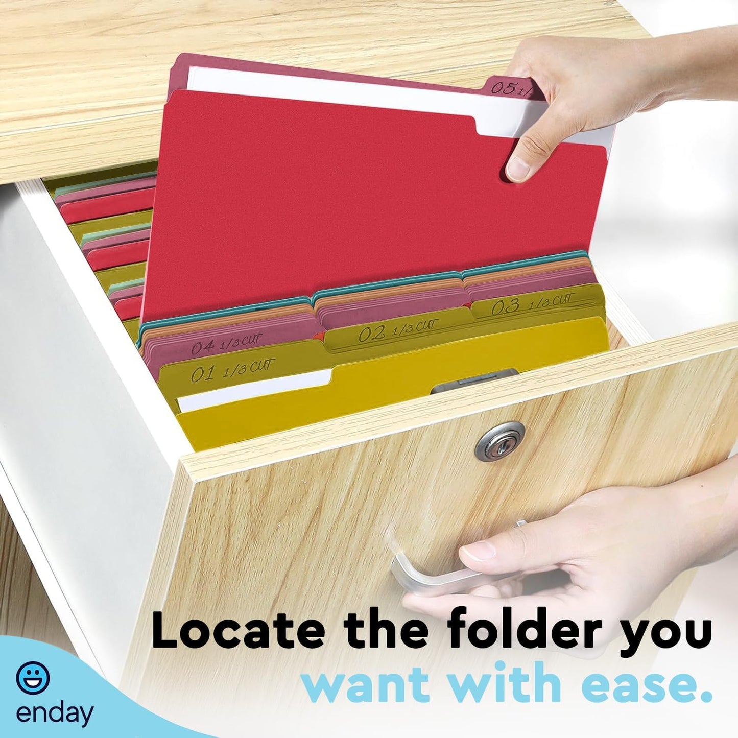 Enday Colored File Folders Letter Size (100 Pack) 12 Assorted Colors, 1/3 Cut Tabs Color File Folders, Two Tone Colored Folders for School Home Office Documents Organization