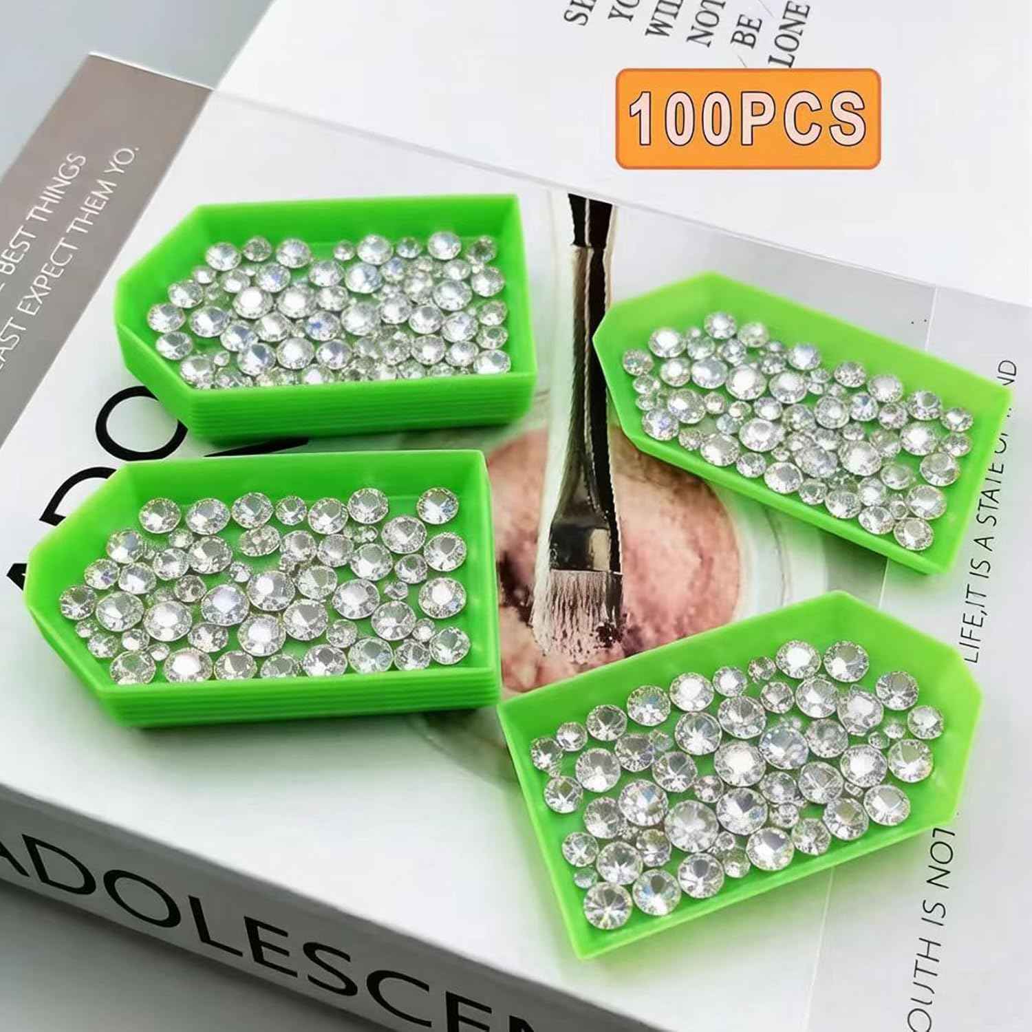 100 Pieces Green Plastic Bead Sorting Trays Diamond Bead Sorting Trays Organizer, Diamond Painting Tool Accessories for DIY Art Craft