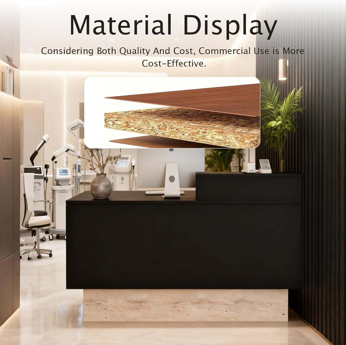 Front Reception Desk with Counter - Wood Modern with Storage Drawer for Salon Retail Office Checkout Barber Counter Table Mostrador para Negocio,Black + Stone/Right - 47.2″x19.6″x41.3″