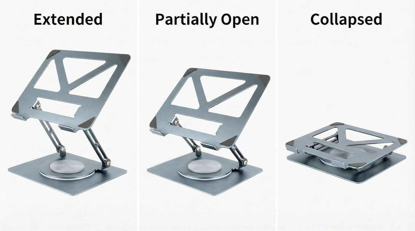 360 Rotating Aluminum Laptop Stand, Adjustable & Foldable Ergonomic Computer Stand, Compatible with MacBook, iPad, Dell, HP up to 16 Inches for Home & Office, Gray