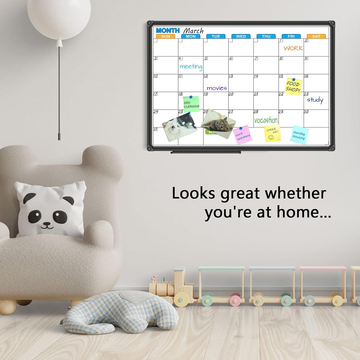 JILoffice Dry Erase Calendar Whiteboard - Magnetic White Board Calendar Monthly 24 X 18 Inch, Black Aluminium Frame Wall Mounted Board for Office Home and School - Lumora Desk