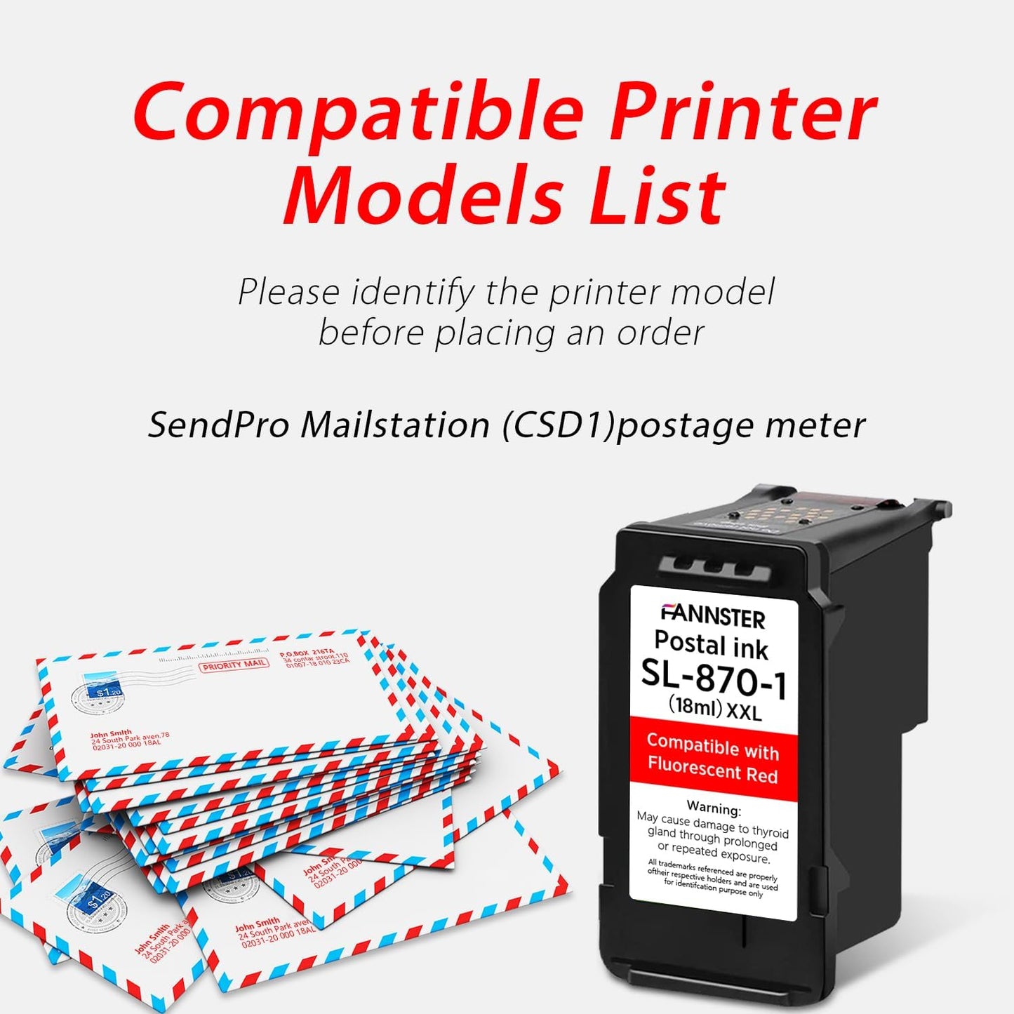 High Capacity SL-870-1 XXL Red Ink Cartridge Compatible with SL870-1 SL8701 XXL Fluorescent Red Ink Replacement for Pitney Bowes SendPro Mailstation Postage Meter (CSD1) 1-Pack（18ml）