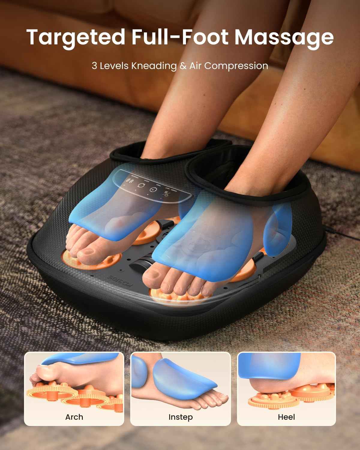 RENPHO Foot Massager with Heat [2026 Upgraded], 3 Levels Compression Deep Kneading, FSA Eligible HSA Shiatsu Massager for Plantar Fasciitis, Father Day Gifts for Husband Men, Size Up to 13", Black