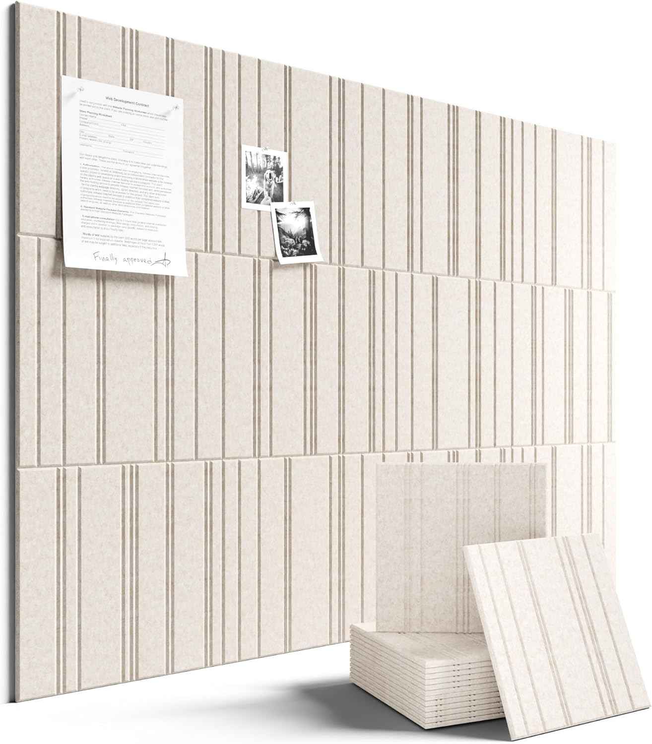 Fluxynara Cork Board Alternative: Large 48" x 36" Felt Bulletin Board Wall Panels with 70 Safe Removable Adhesive Tabs - 12 Pack for Home, Office & Classroom Vision Board - Oatmeal