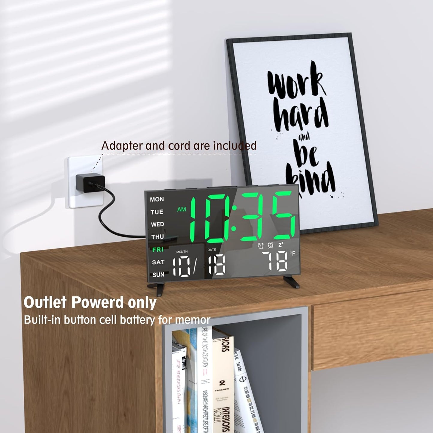 Mirror Digital Loud Alarm Clock with with Date,Indoor Temperature,USB Charging Port,Dimmer,Adjustable Volum,12/24H,Snooze,Dual Alarms (Weekday/Weekend),Perfect for Bedroom and Living Room