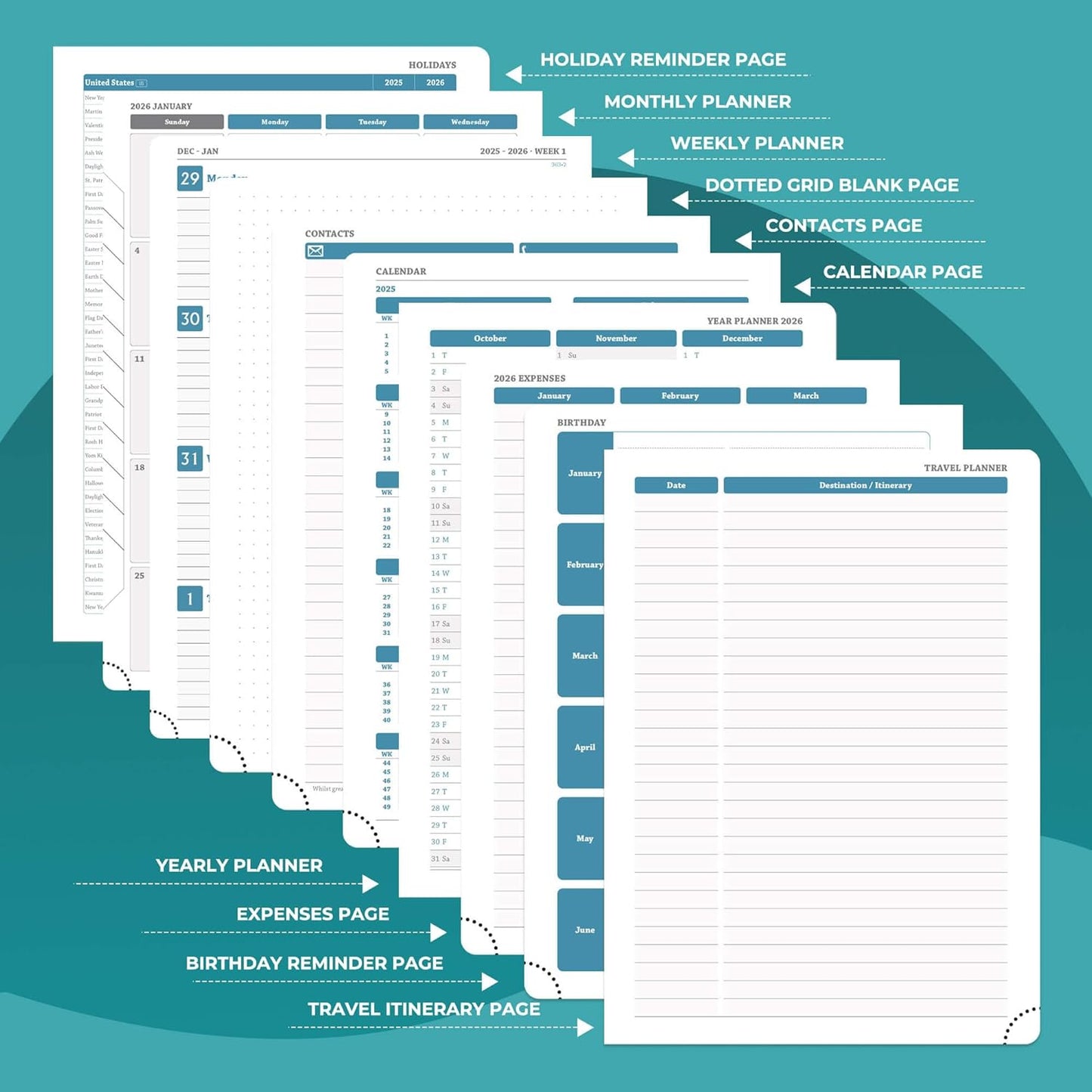 Weekly Monthly 2026 Planner (Jan.26-Dec.26),11.5"x8.5",12 Months Agenda Plan with Month Tabs & Pocket,Expenses/Note Pages, Appointment Book Calendar with Vegan Leather Cover,Light Blue