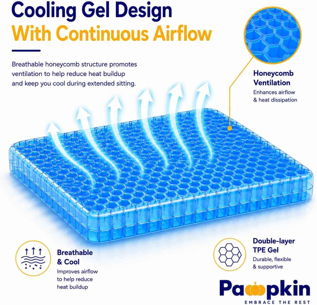 Pampkin Gel Seat Cushion for Long Sitting | Ergonomic Coccyx & Tailbone Support for Sciatica, Hip & Lower Back Pain | Breathable, Washable Cover | Ideal for Office, Car, Wheelchair, Stadium & Plane