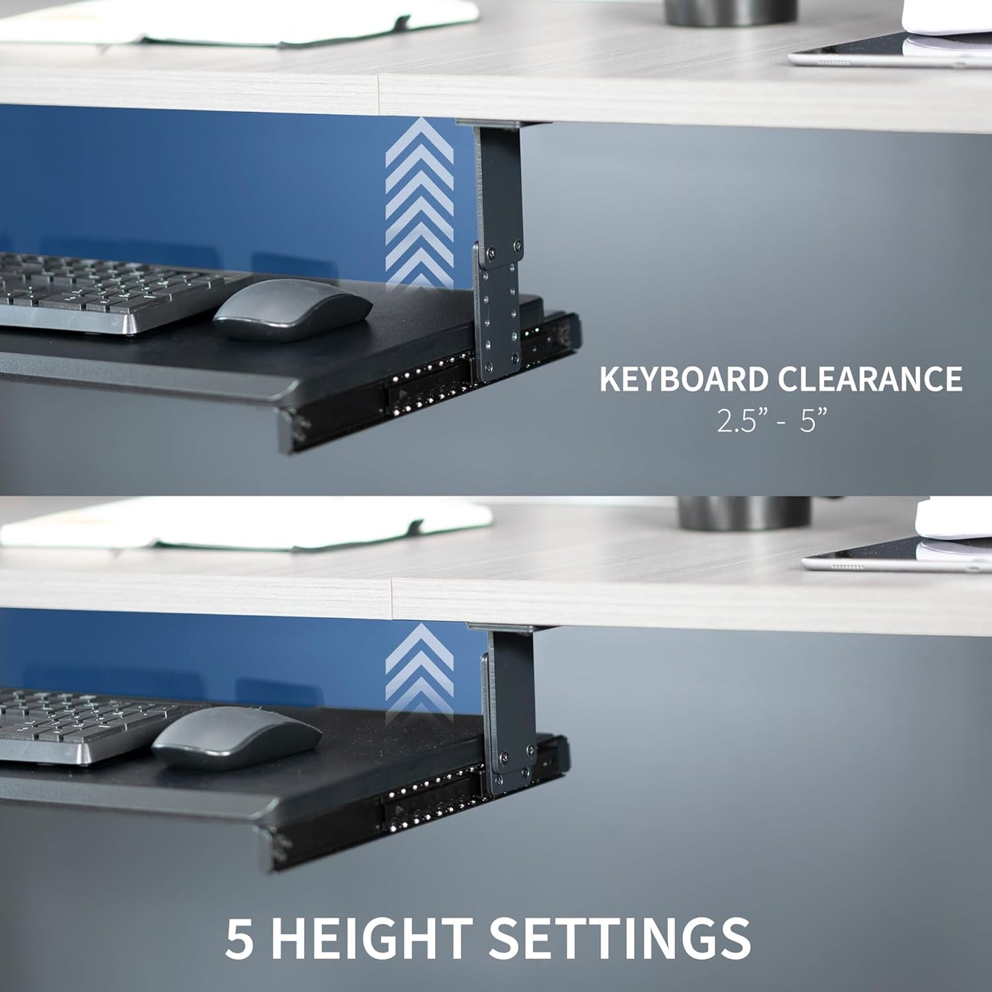 VIVO Large Height Adjustable Under Desk Keyboard Tray, 27 x 11 inch Slide-Out Platform Computer Drawer for Typing, Black, MOUNT-KB27HB