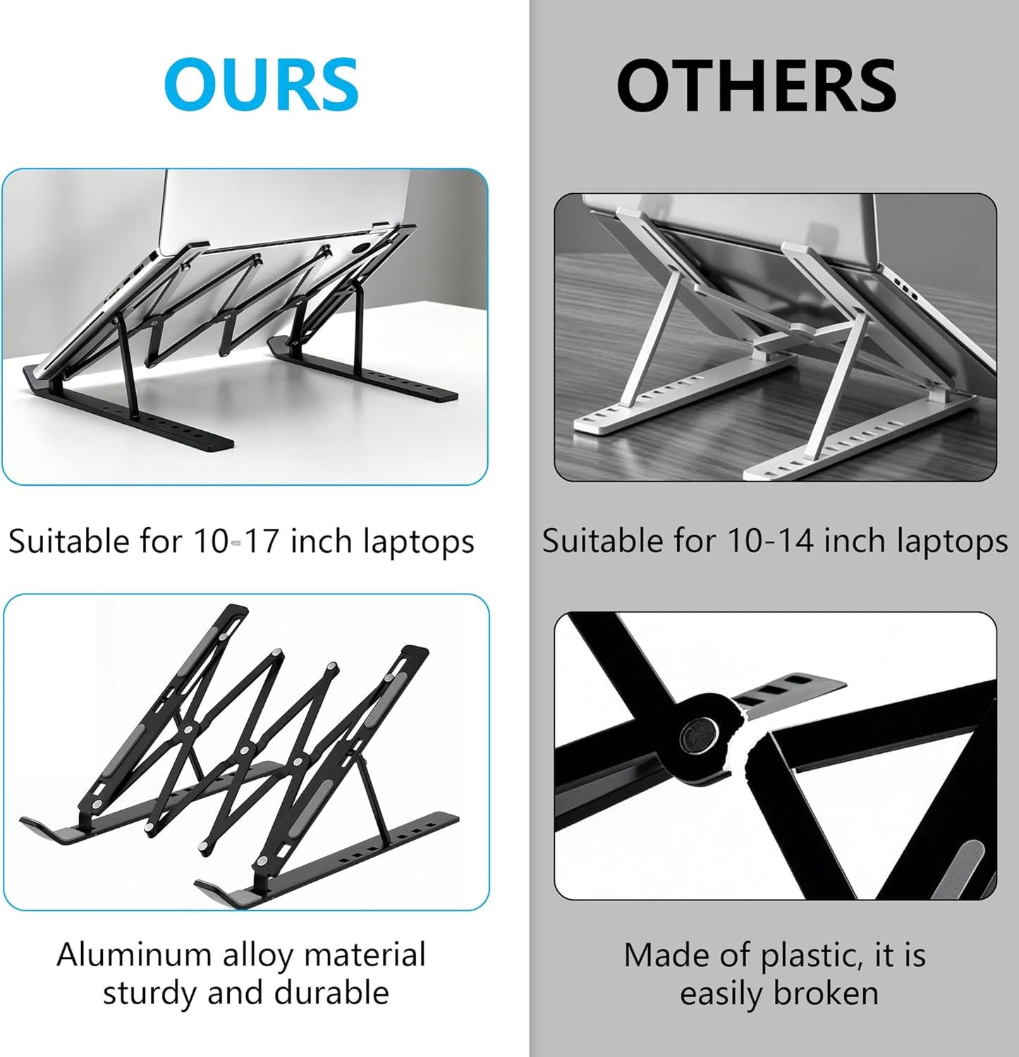 Laptop Stand for Desk, Adjustable 7-Level Aluminum Riser, Ergonomic Notebook Holder, Portable Foldable Laptop Stands Travel for 10-17” Laptops, MacBook, Notebook (Black)