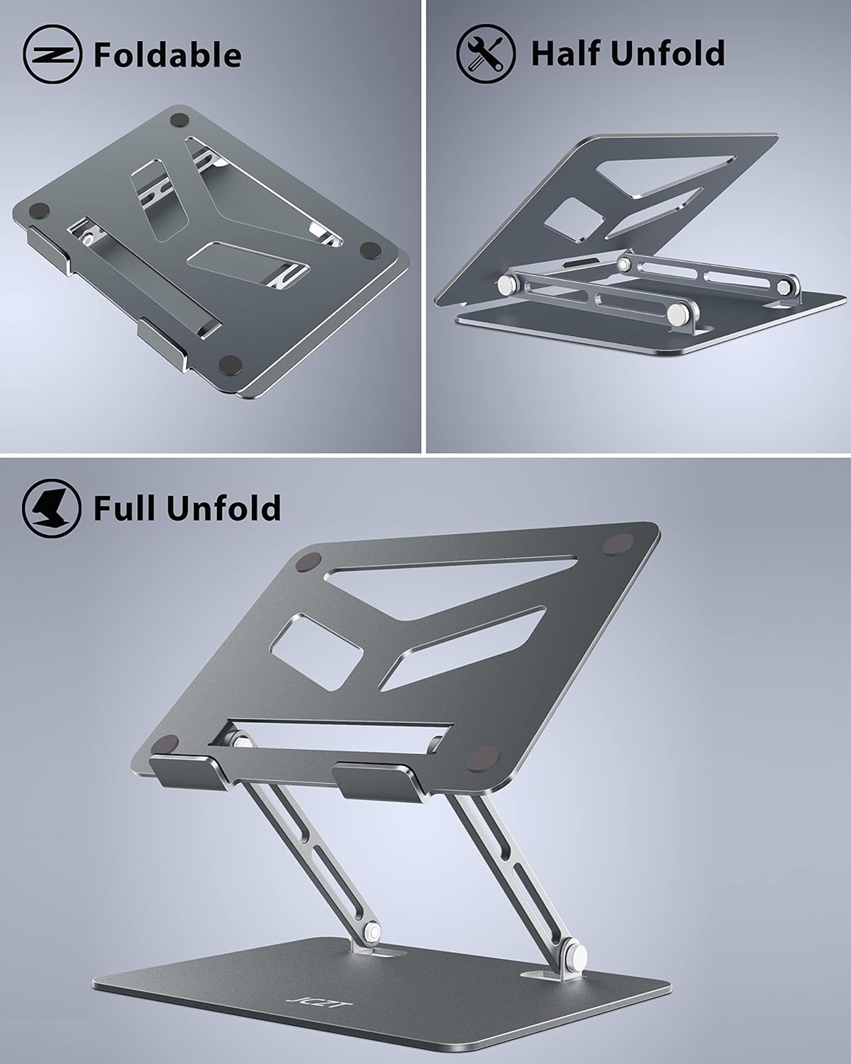 JCZT Aluminum Laptop Stand, Laptop Stand for Desk, Adjustable Height Ergonomic Computer Stands Compatible with MacBook Air, Pro, Dell, HP, Lenovo More, All 10-16'' Notebooks Laptops, Classic Grey