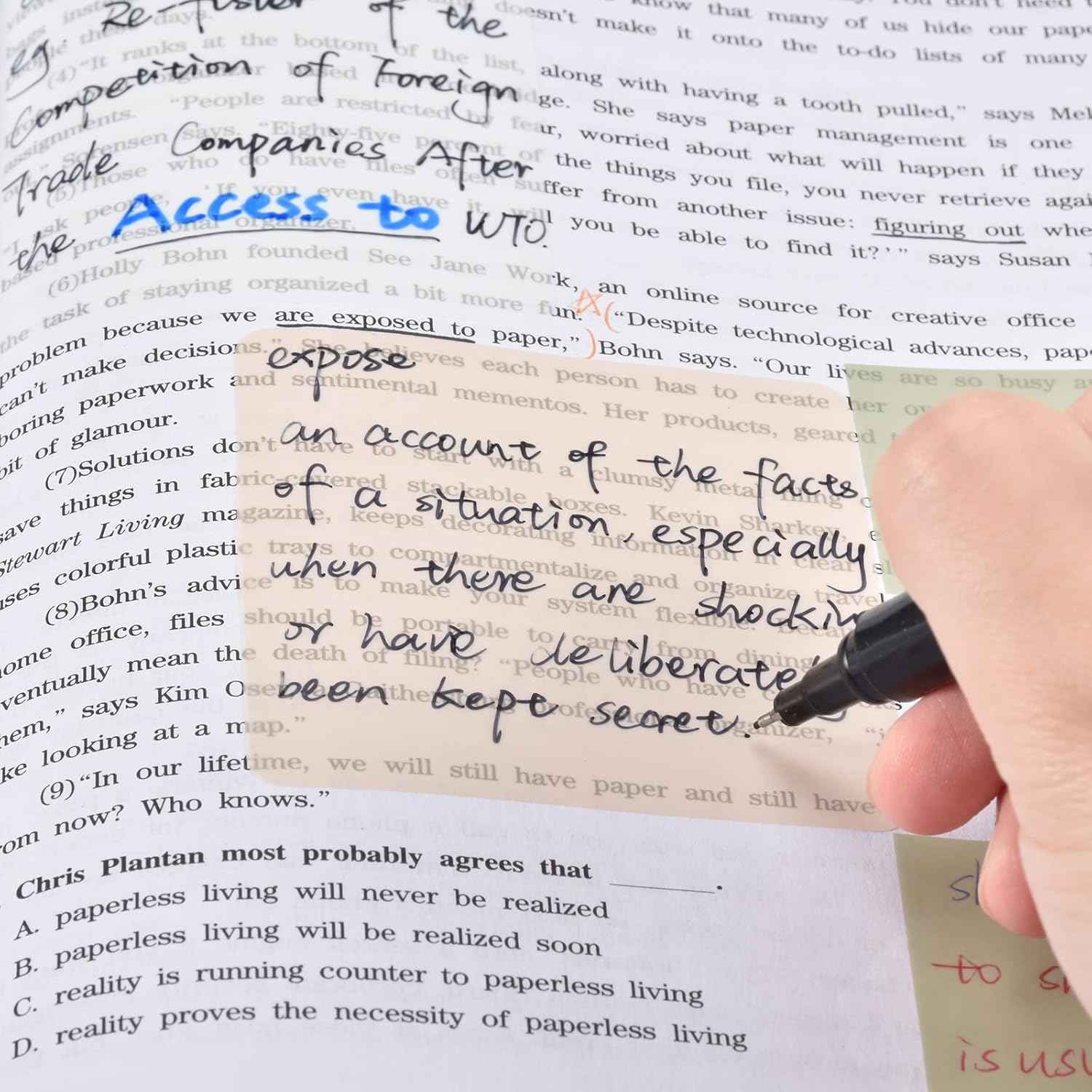 BAYTORY 700 Sheets Pastel Transparent Sticky Notes, Clear Waterproof 3 x 3 inch See Through Memo Pad, Self-Adhesive Translucent Writable Index Tabs for Annotating Books, Study Stationary Supplies