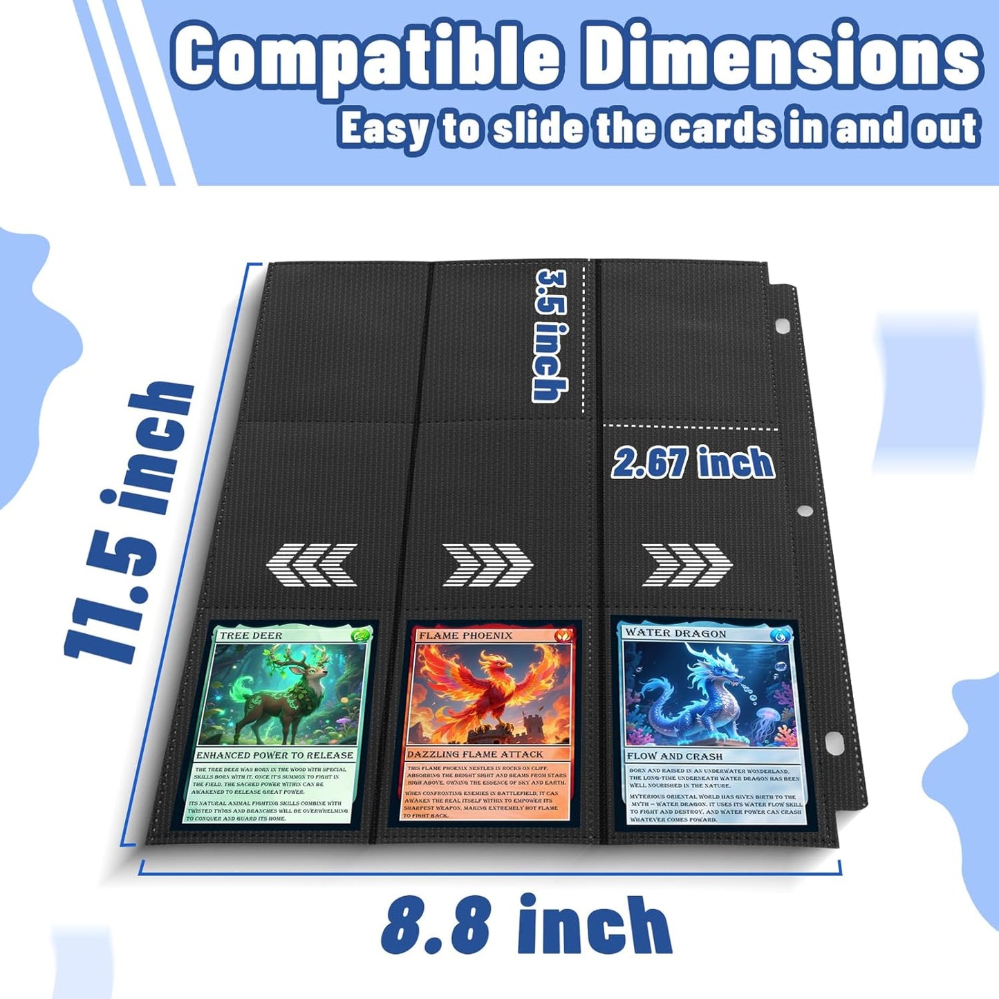Trading Card Binder Sleeves, Baseball Holder Fit for Standard Size Sport Cards, 3 Ring Binder (Black)