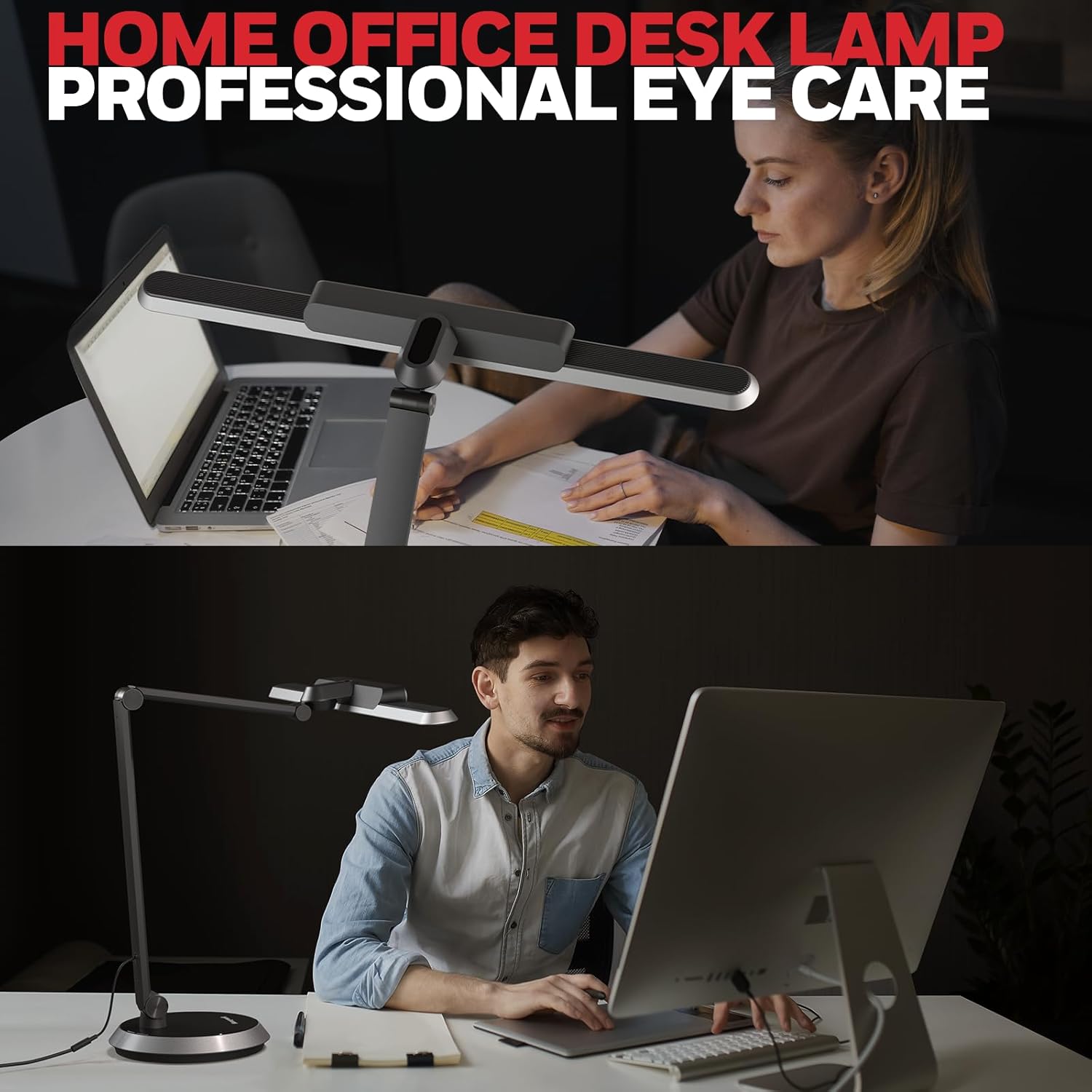 Honeywell Desk Lamp for Home Office, H9 Sunturalux™ Eye-Caring LED Desk Light, 1000LM Dimmable Desk Lamp with Timer and Auto-Sensing, Adjustable Desk Reading Light or Study, Cumputer, Architect - Lumora Desk