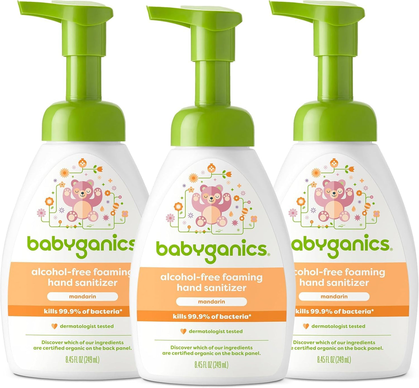 Babyganics Alcohol-Free Foaming Hand Sanitizer, Pump Bottle, Mandarin, 8.45 oz, 3 Pack