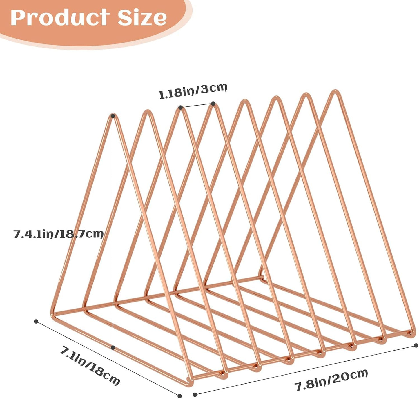 Urban Deco Triangle Desk Organizers Metal Wire Magazine Holder 7 Sections Decorative Vinyl Record Storage Office File Organizer For Desk - Rose Gold Magazine File Holder - 2 Pack