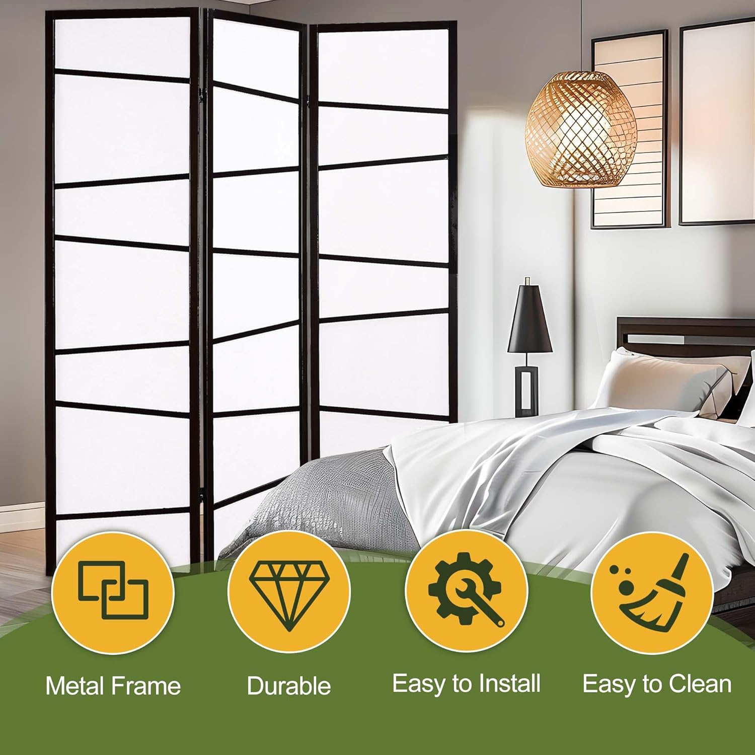 NicBex Room Divider 3 Panel Room Dividers with Heavy-Duty Rice Paper Partition Room Dividers and Folding Privacy Screens Wall Divider for Home, Office, Room Separation,51"W x 2"D x 71"H, White+Black - Lumora Desk