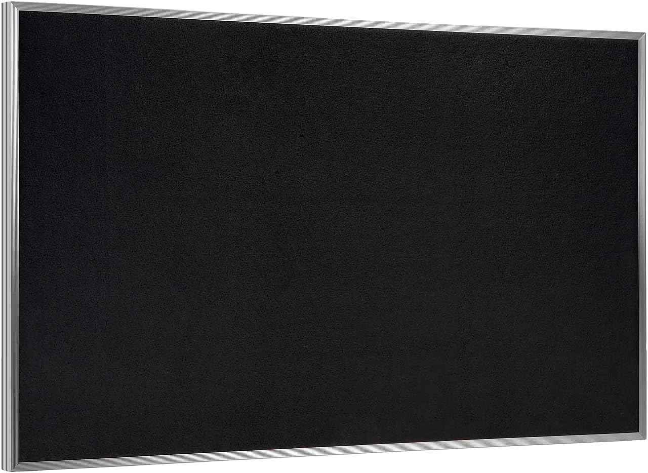 Ghent Bulletin Board, Recycled Rubber, Aluminum Frame, 48.5" x 72.5", Solid Black Rubber (ATR46-BK) Made in USA