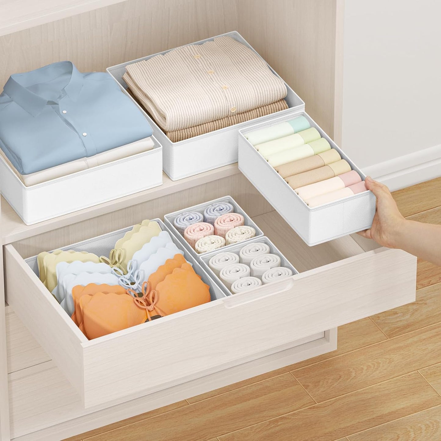 DIMJ Drawer Organizer Clothes Storage - 24 Pack Baby Dresser Organizer for Nursery, Small Fabric Closet Drawer Organizer Bins for Underwears Socks, Foldable Storage Dividers Organization for Bedroom