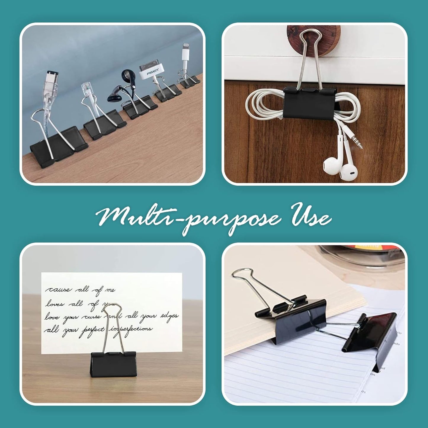 Binder Clips - 48 Medium Binder Clips, 1.25 Inch Black Paper Clamps, File Clip for Home, Office and School Supplies