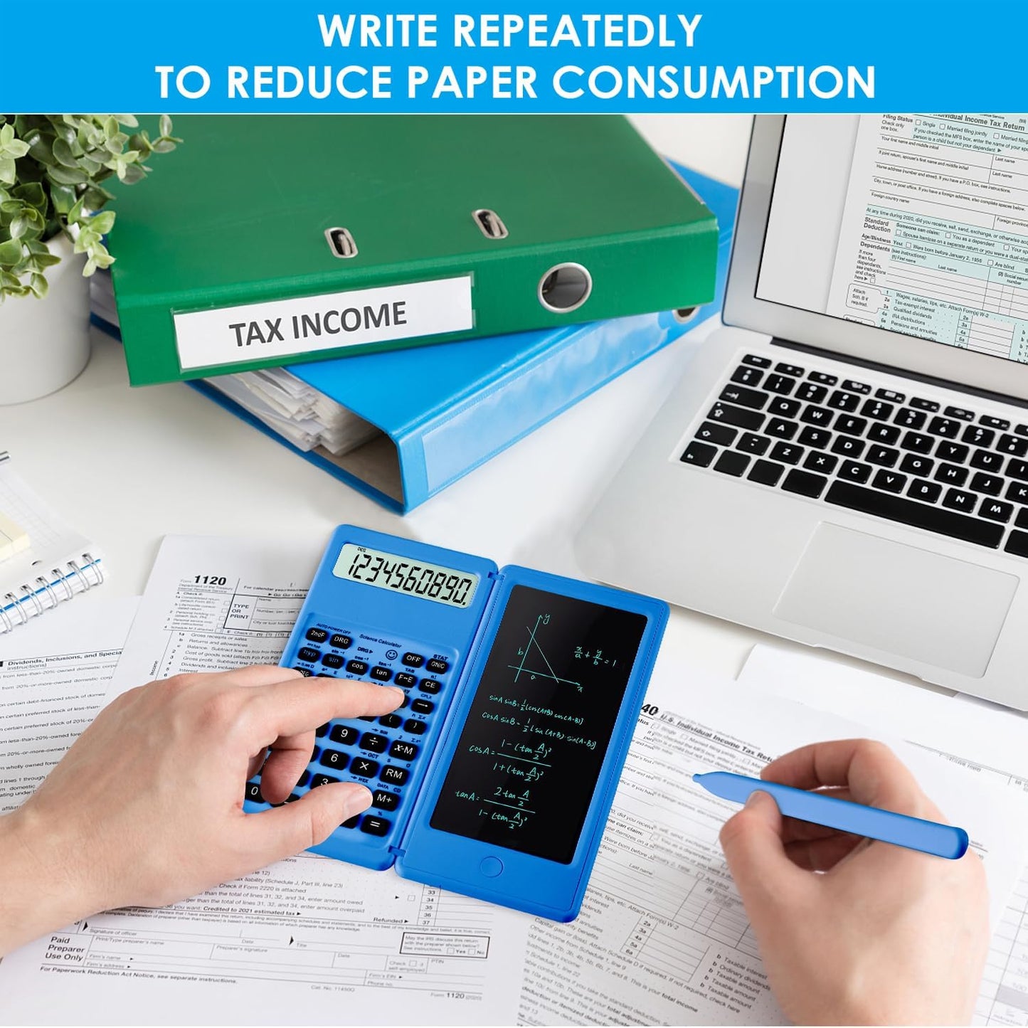 Scientific Calculators for Students, Blue Math Calculator with Notepad,10-Digit Large Screen, Classroom Must Haves for Middle High School Supplies & College （Blue）