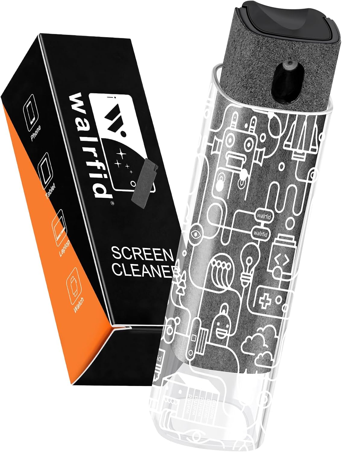 walrfid Car Screen Cleaner Spray and Wipe, Laptop Touchscreen Mist Cleaning Kit for Electronics Computer, iPad, CellPhone, MacBook, TV, Monitor, Tablet, Kindle Display, with White Graffiti Case - Grey