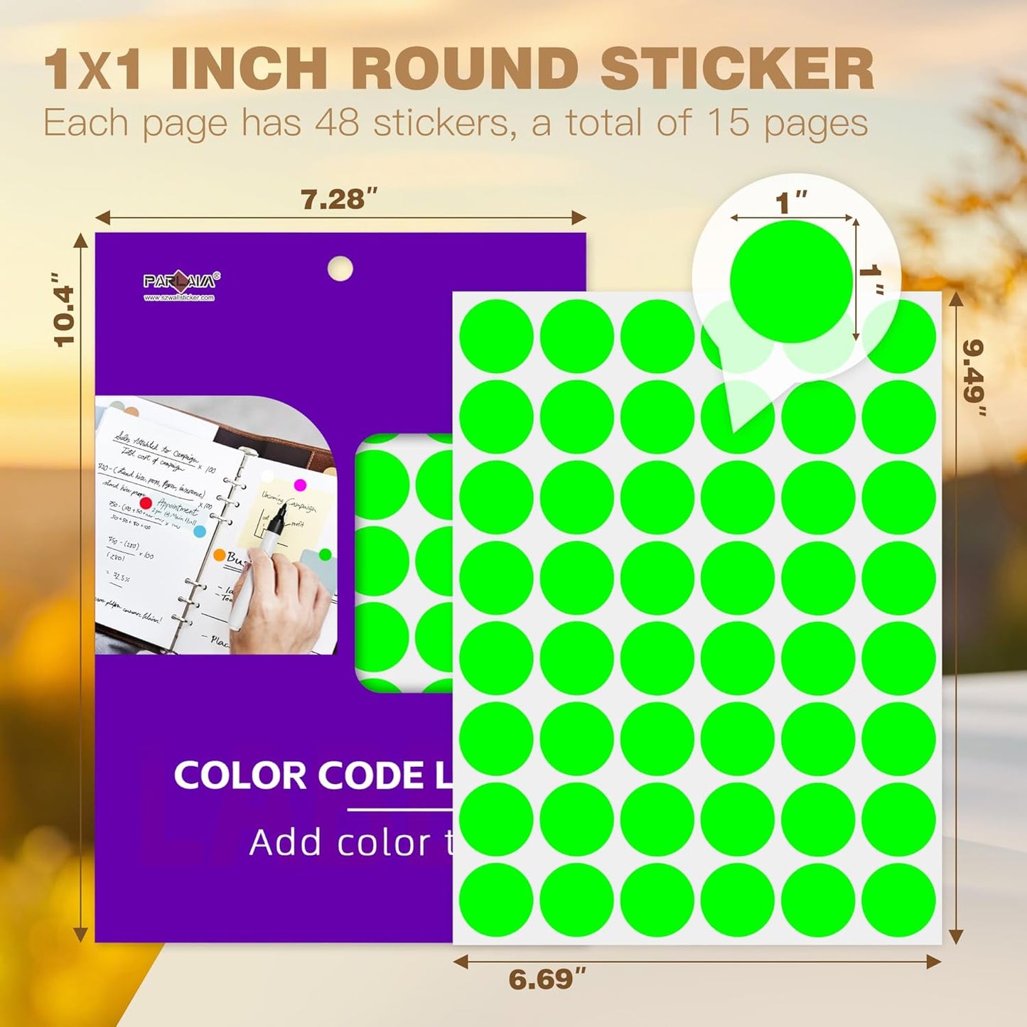 PARLAIM 1 inch Round Fluorescent Green Dot Sticker,720PCS Permanent Adhesive Color Code Circle Sticker Labels for Office Classroom Garage Sale