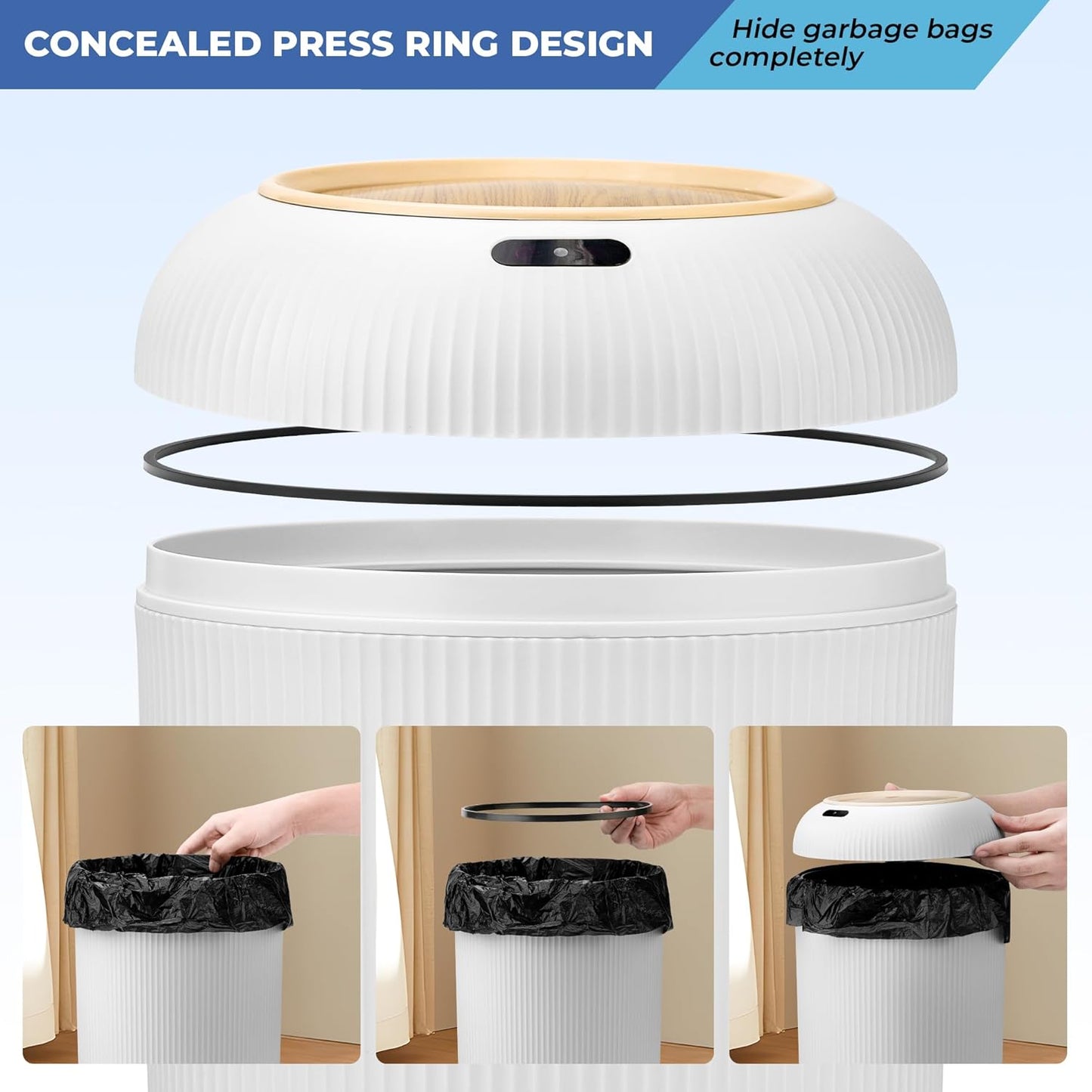 2 Pack Automatic Trash Can 12L /3 Gallon and 10L /2.64 Gallon Bathroom Trash Bin with Lid Touchless Small Smart Motion Sensor Garbage Cans for Kitchen, Bathroom,Living Room and Bedroom