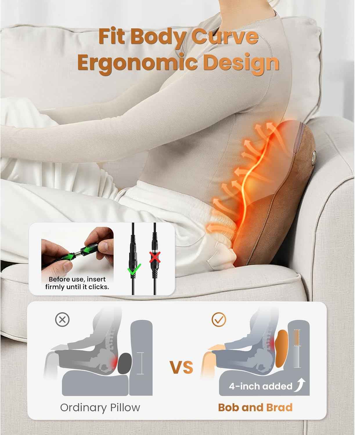 BOB AND BRAD Back Massager with Heat FSA Eligible, EZBack Corded Back Massager for Pain Relief Deep Tissue, Shiatsu Back Shoulder and Neck Massage Pillow, Soothing Full-Body Relief for Women Men