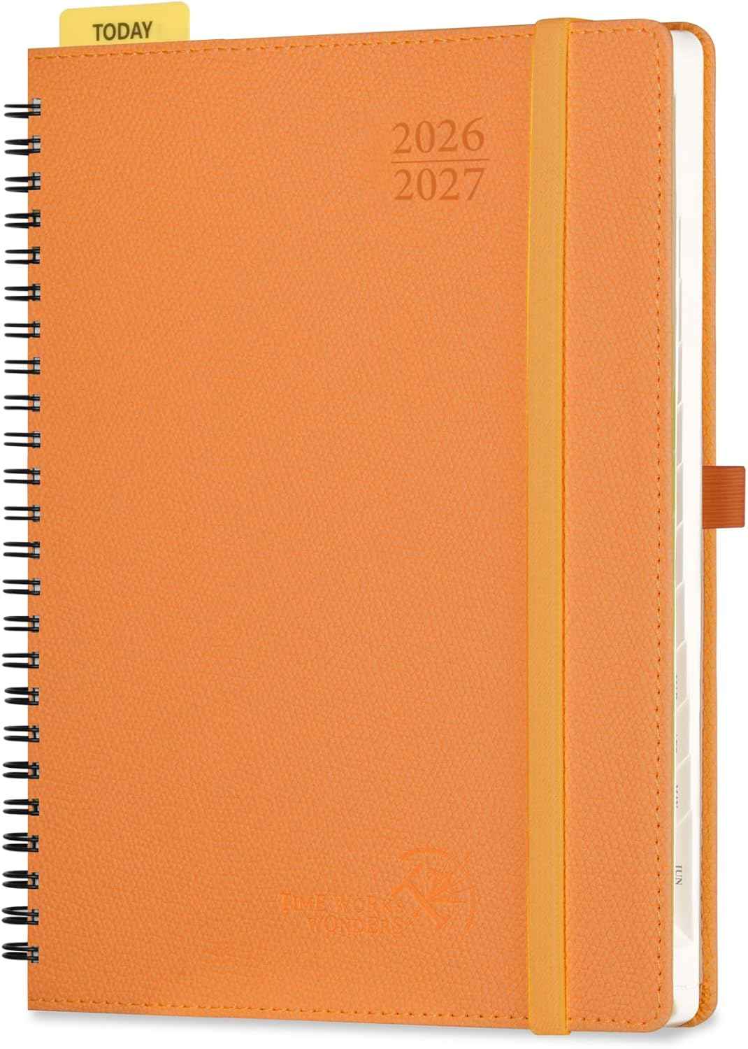 POPRUN 2026-2027 Academic Weekly Planner, 6.5" x 8.5" Horizontal Daily Book Calendar, July 2026 to June 2027, Softcover Appionment Book with Monthly Tabs, Spiral Bound, Inner-Pocket - Orange