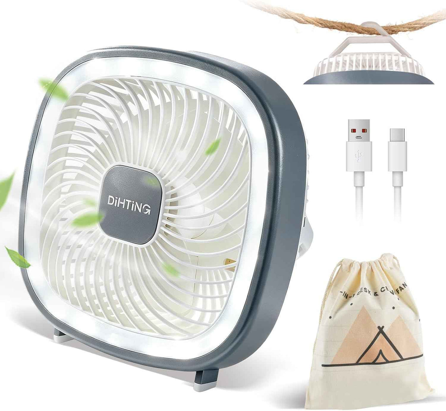 8 Inch Desk Fan Rechargeable, Quiet Personal Table Fan with Night Light/Hook, 4000mAh Battery Powered Portable USB Fan Cordless For Office Bedroom Sleeping Dorm Travel, 3 Speeds, 180°Tilt Adjustable