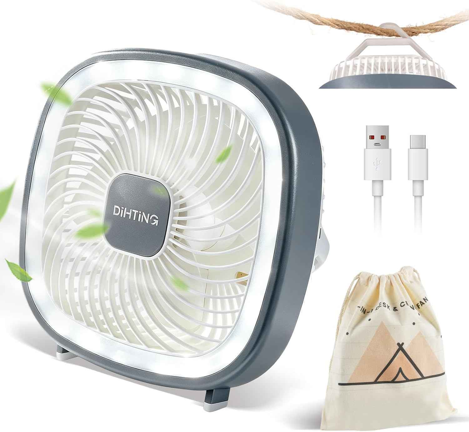 8 Inch Desk Fan Rechargeable, Quiet Personal Table Fan with Night Light/Hook, 4000mAh Battery Powered Portable USB Fan Cordless For Office Bedroom Sleeping Dorm Travel, 3 Speeds, 180°Tilt Adjustable