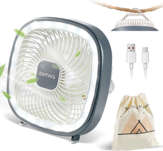 8 Inch Desk Fan Rechargeable, Quiet Personal Table Fan with Night Light/Hook, 4000mAh Battery Powered Portable USB Fan Cordless For Office Bedroom Sleeping Dorm Travel, 3 Speeds, 180°Tilt Adjustable