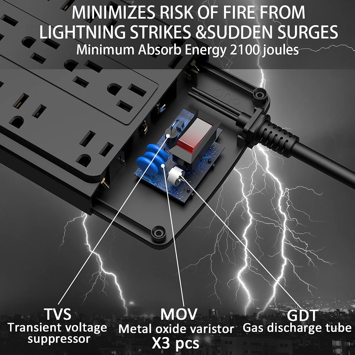 18 Outlets Surge Protector Power Strip - 6 Feet Flat Plug Heavy Duty Extension Cord with 18 Widely Outlets and 4 USB Ports, 2100 Joules, Black, ETL Listed